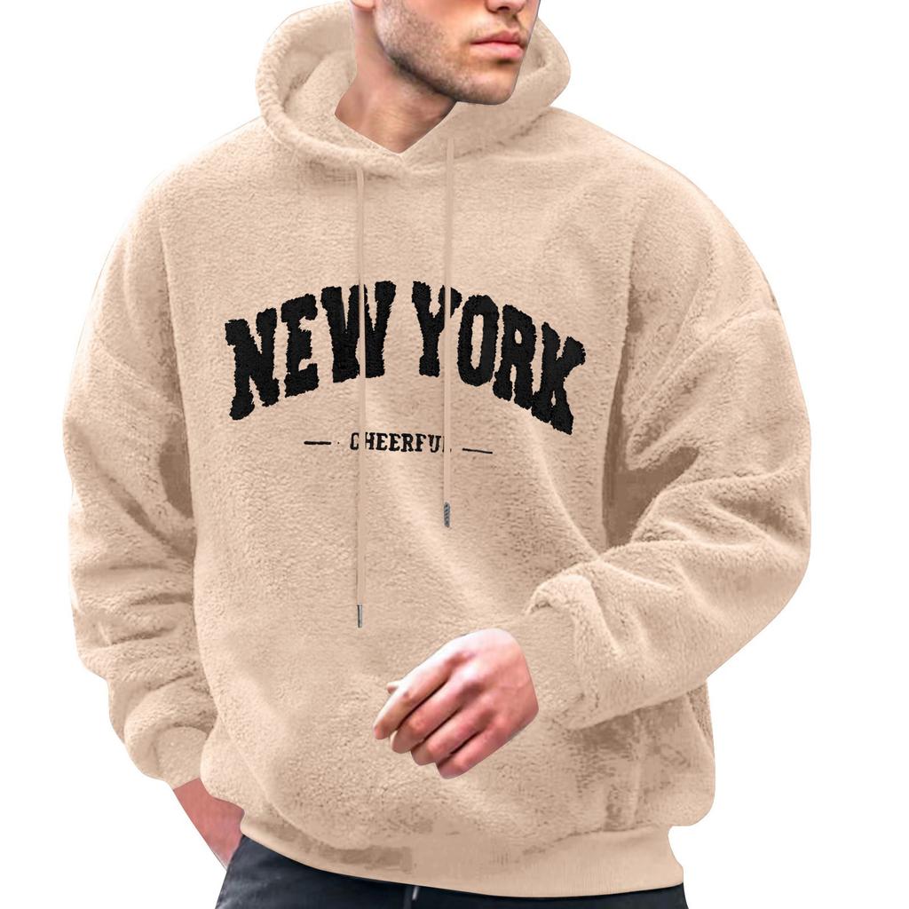 Men's Solid Color Plush Sweatshirt Hoodie Men's Sports Large Size Casual Sweatshirt