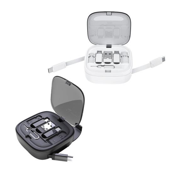 Адаптер для кабеля передачи данных с USB-разъемом 8-контактным для Android-конвертера, гнездами для извлечения SIM-карты, выдвижным чехлом для кабеля зарядки Type-C мощностью 60 Вт