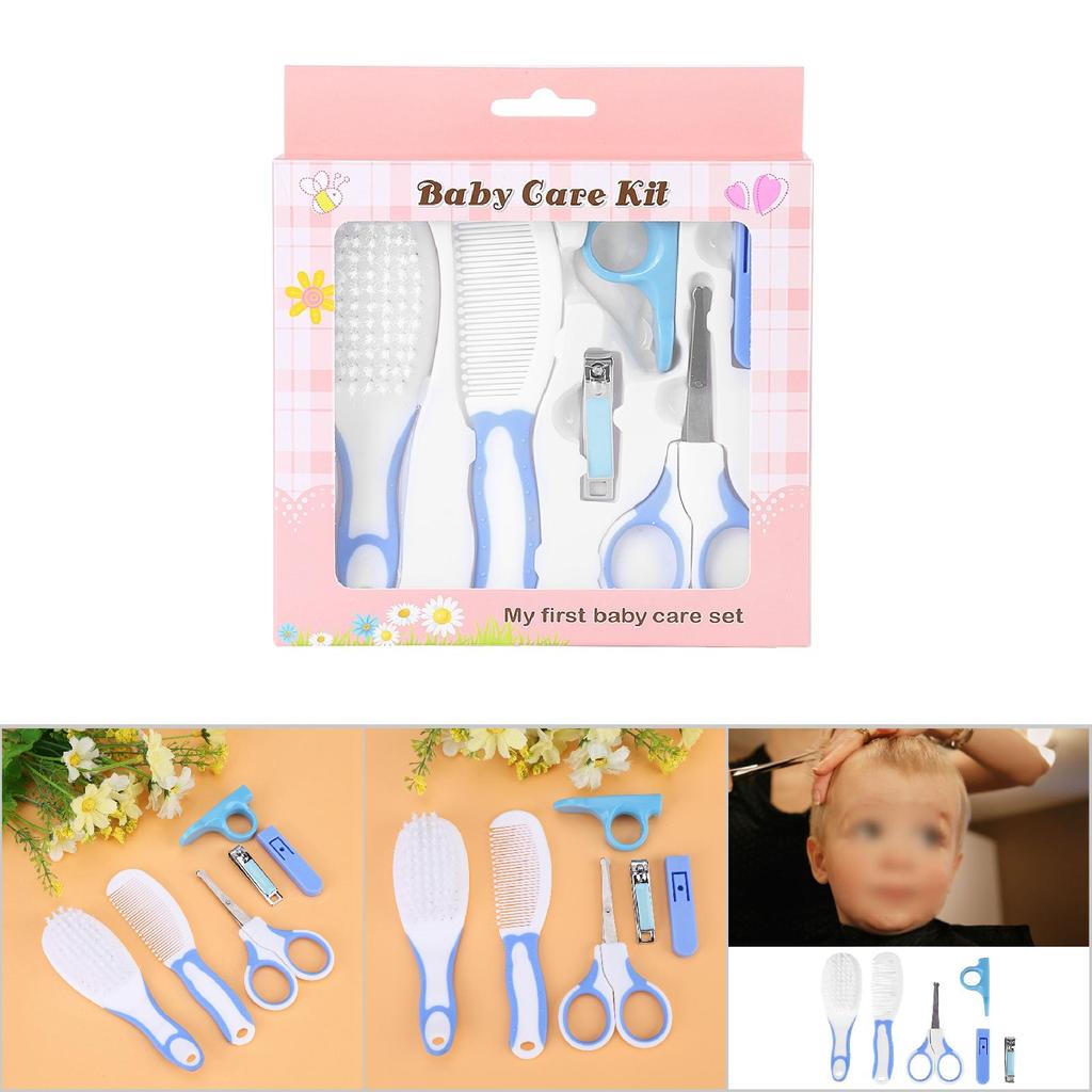 6pcs Convenient Daily Baby Nail Clipper Scissors Hair Brush Comb Manicure Care Kit Blue