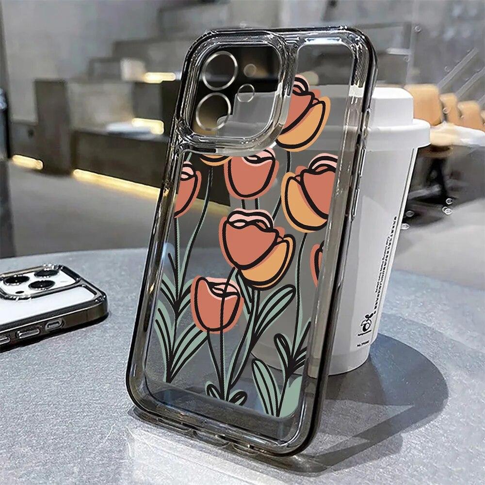 Чехол для телефона с цветком для iPhone 11, чехол для iPhone 13, 12, 15, 14 Pro Max 7, 8, 14, 15 Plus XR XS X SE, силиконовый противоударный бампер, прозрачный чехол