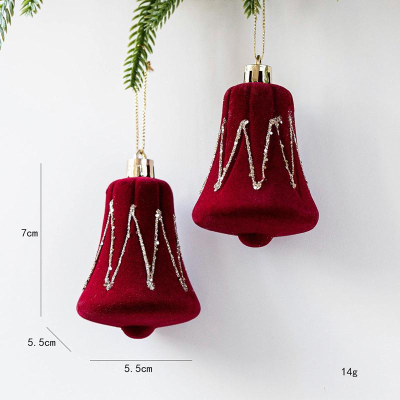 2Pcs Red Velvet Christmas Tree Ornaments Candy Cane Bell Icicle Hanging Pendants 2026 New Year Christmas Party Home Decoration