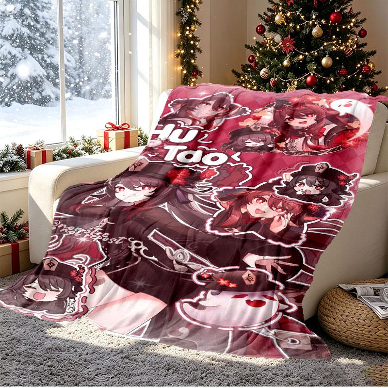 Genshin Impact Pattern Blanket for Home Decoration, Bed, Sofa, Car Travel, Camping, Suitable for All Seasons, Birthday Christmas Gift