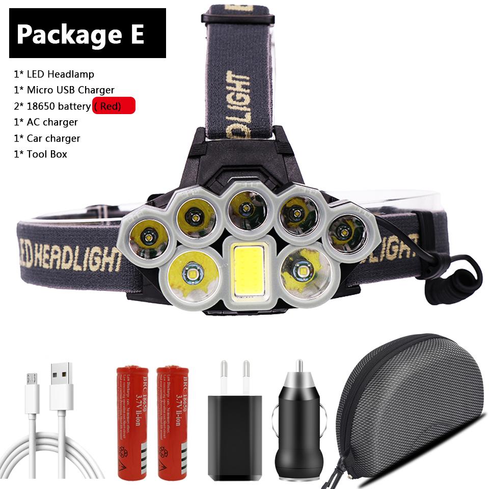 Мощные налобные фонари, светодиодные лампы, USB аккумуляторная батарея 18650, фонарик, водонепроницаемый 5000 люмен