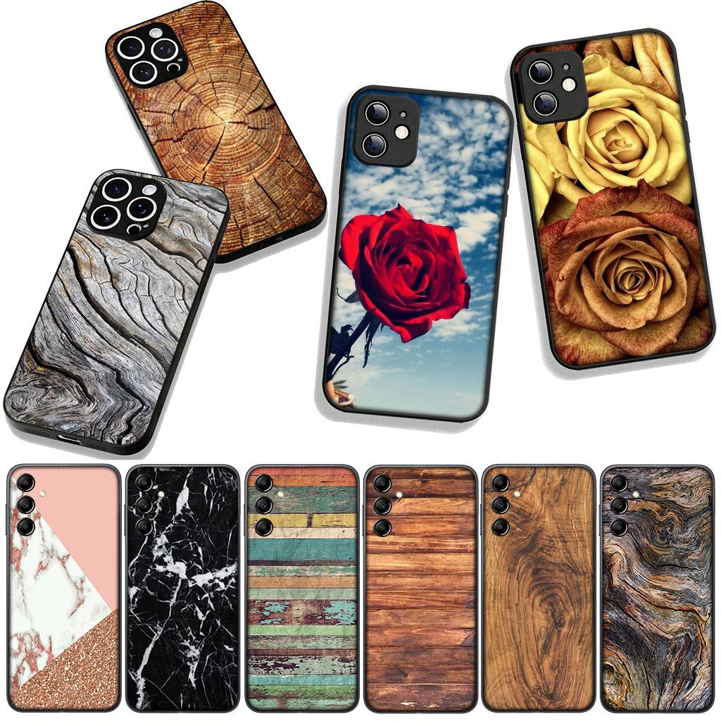 for Motorola Moto G54 G05 G24 G45 G55 G75 G9 G85 G15 G57 G86 Power Edge 50 30 Ultra Fusion neo Pro Case Rose Flower Marble Wood