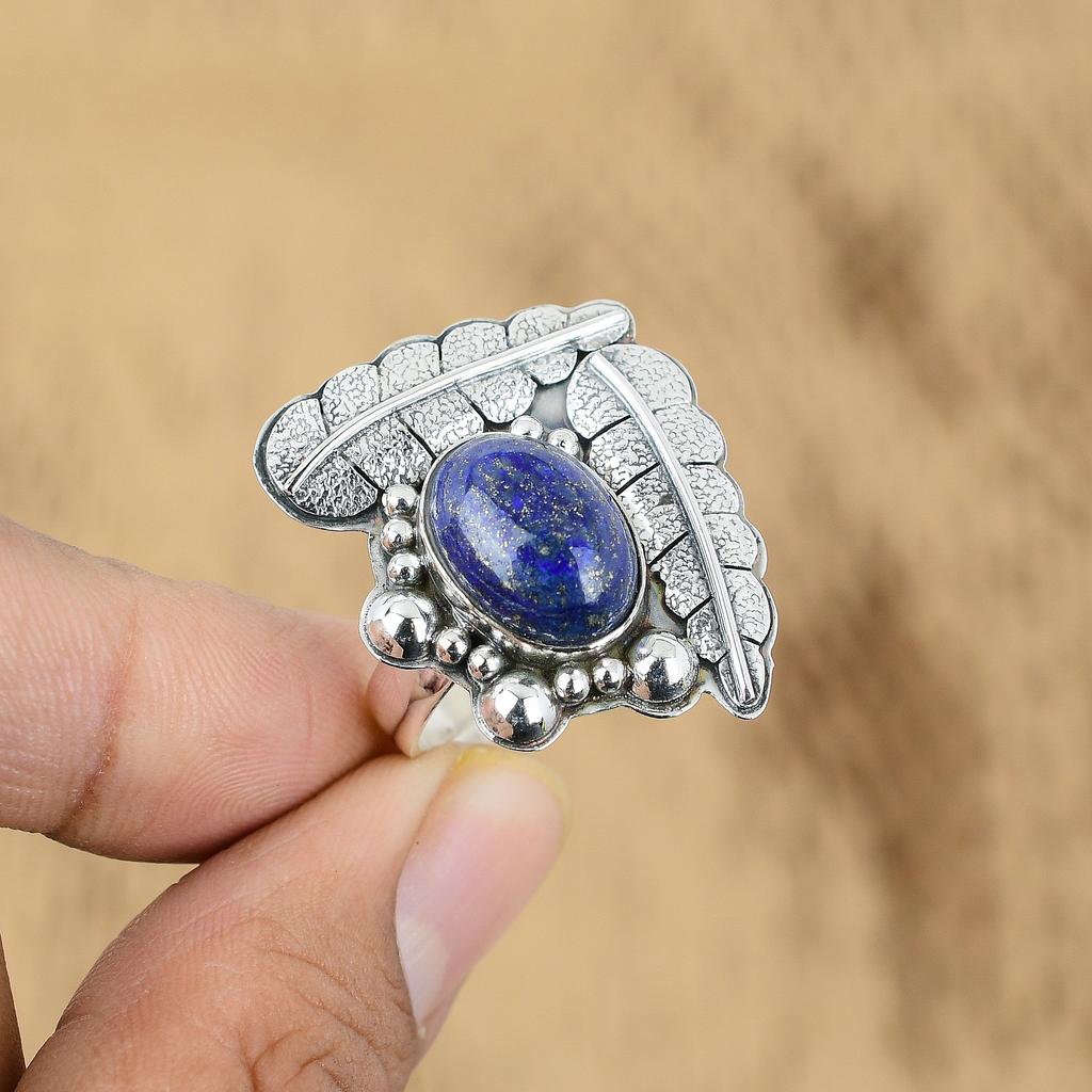 Mothers day Deal 925 Sterling Silver Oval Lapis Lazuli Stone Wife Ring Jewelry