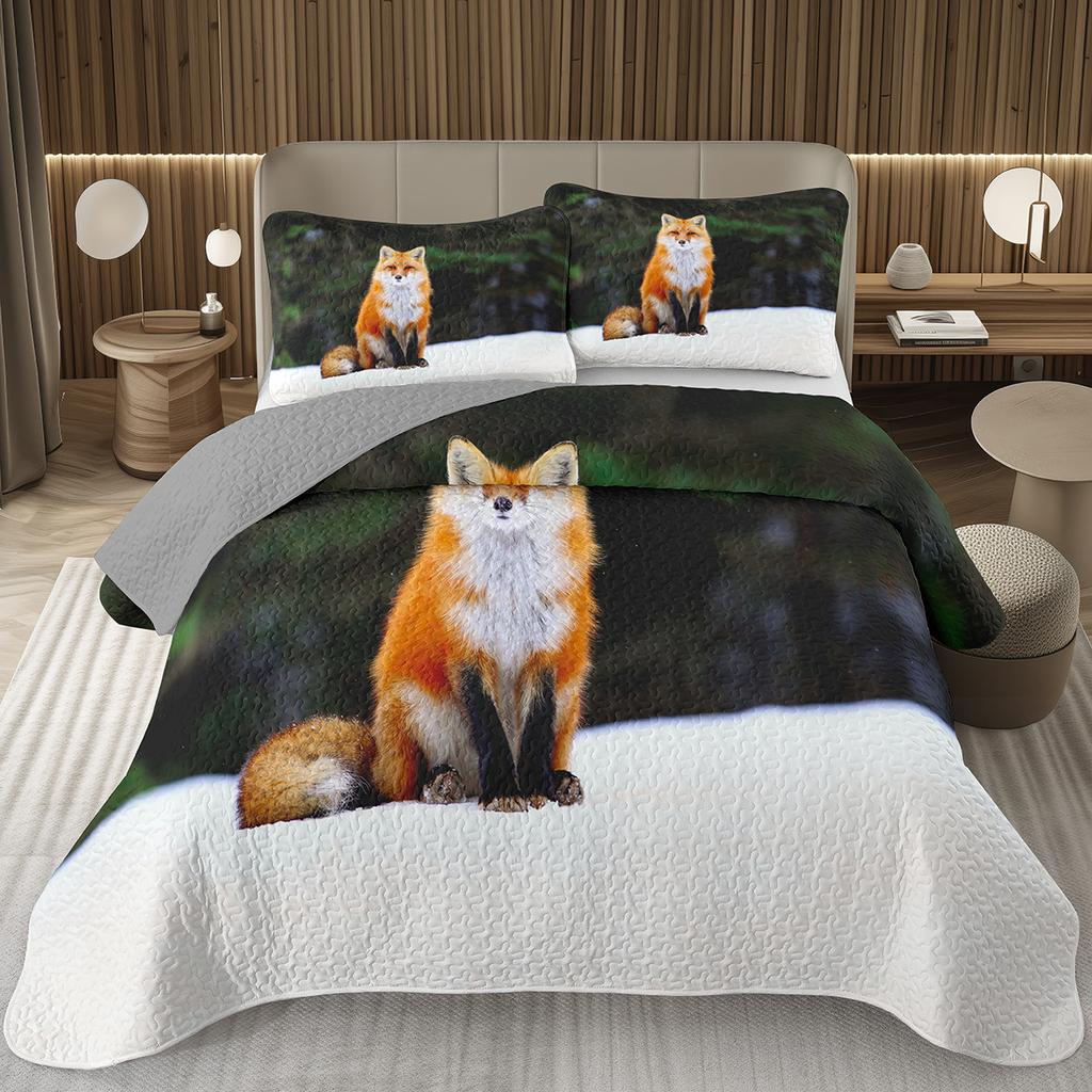 Кавайный комплект покрывала 2/3 предмета с лисой, лесное животное, двустороннее стеганое покрывало, природа, лесной, лисы, стеганое покрывало для спальни девочки-подростка
