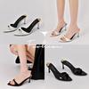 Summer 2025 New Pointed High Heels with Thin Heels Half Slippers Women's Lacquer Leather Bare Color Versatile Simple Sandals