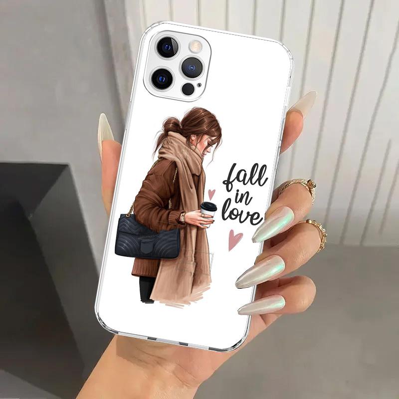 Чехол для телефона Girl Boss Female Coffee для Iphone 17 Air 16 15 Plus 14 13 Mini 12 11 Pro Max 16E 7 8 SE 2020 Мягкий чехол с принтом
