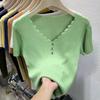 Футболка с коротким рукавом Ice Silk, женская, летняя, 2025 года, облегающий короткий белый свитер с V-образным вырезом, топ с короткими рукавами