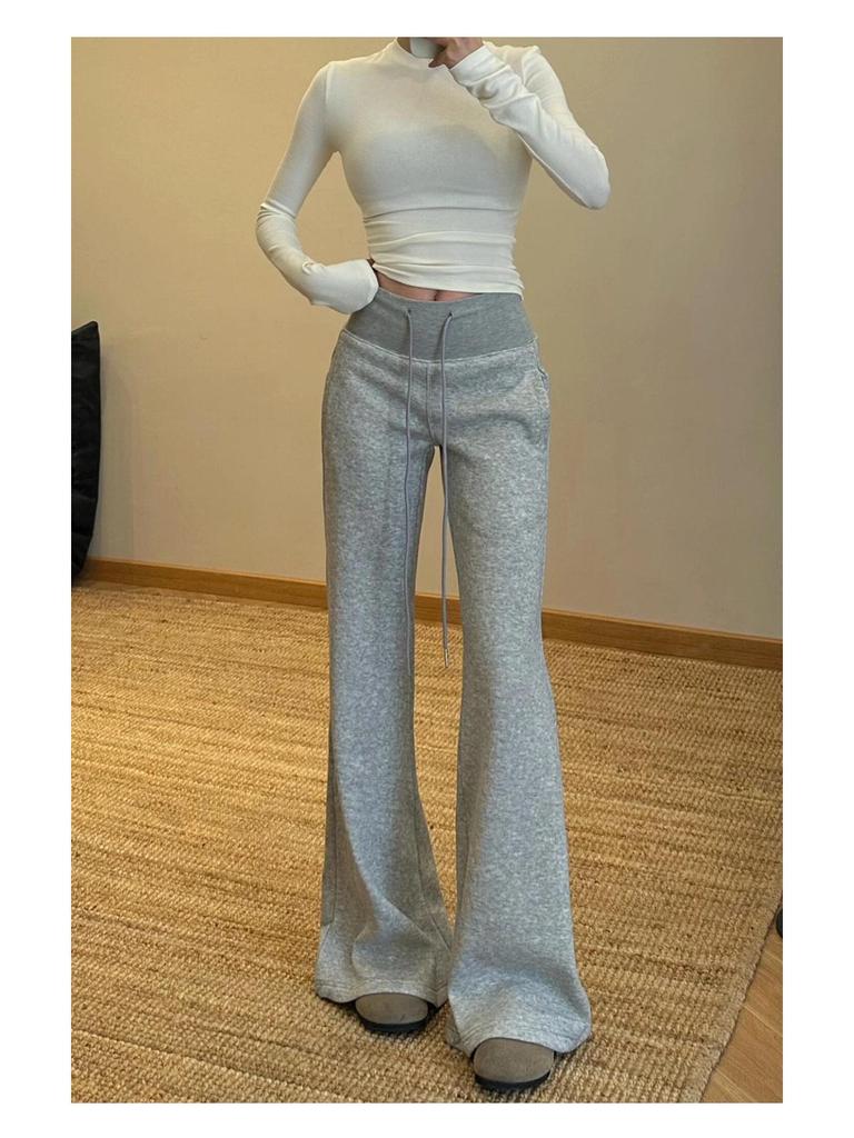 Women's Slim-Fit Pink Micro-Flared Yoga Pants - Versatile, Floor-Length Design