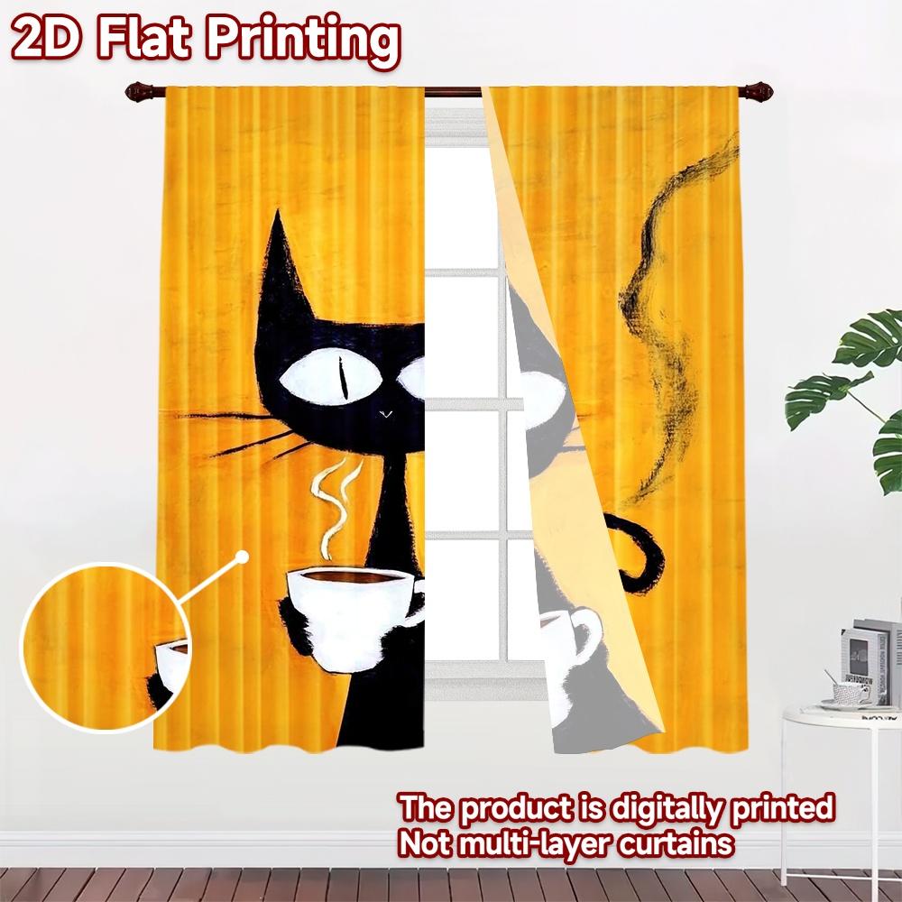 2D flat Photography Backdrop Tapestry Black Cat Coffee 100% Polyester Holiday Decorations Use for The perfect choice for