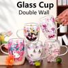 1 шт. 300 мл стеклянная кружка с двойными стенками и ручкой, украшенная сушеными цветами, прочная кружка для кофе и молока, термостойкие чашки для чая