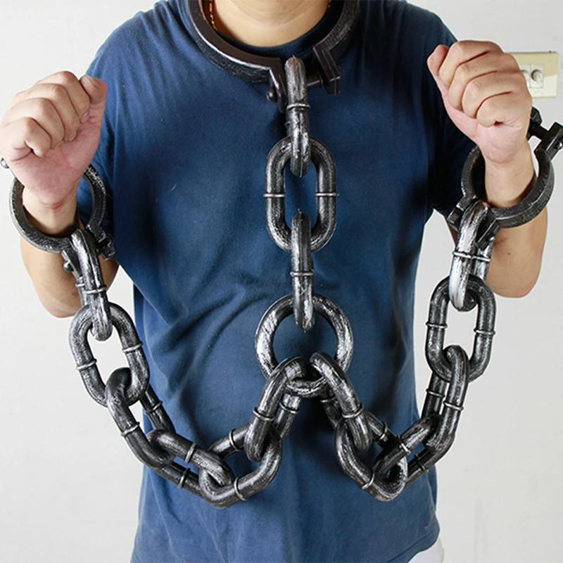 Plastic Prisoner Handcuffs - Realistic Wrist Shackles with Chains for Halloween Costumes Cosplay Props Gags & Practical Jokes
