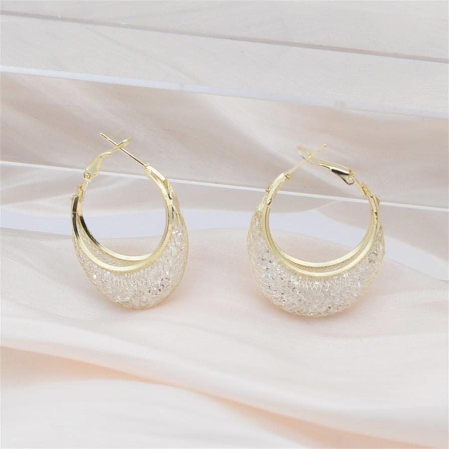 Minimalist Wire Mesh Zircon Round Hoop Earring for Women Unique Gold Color Loop Statement Party Jewelry