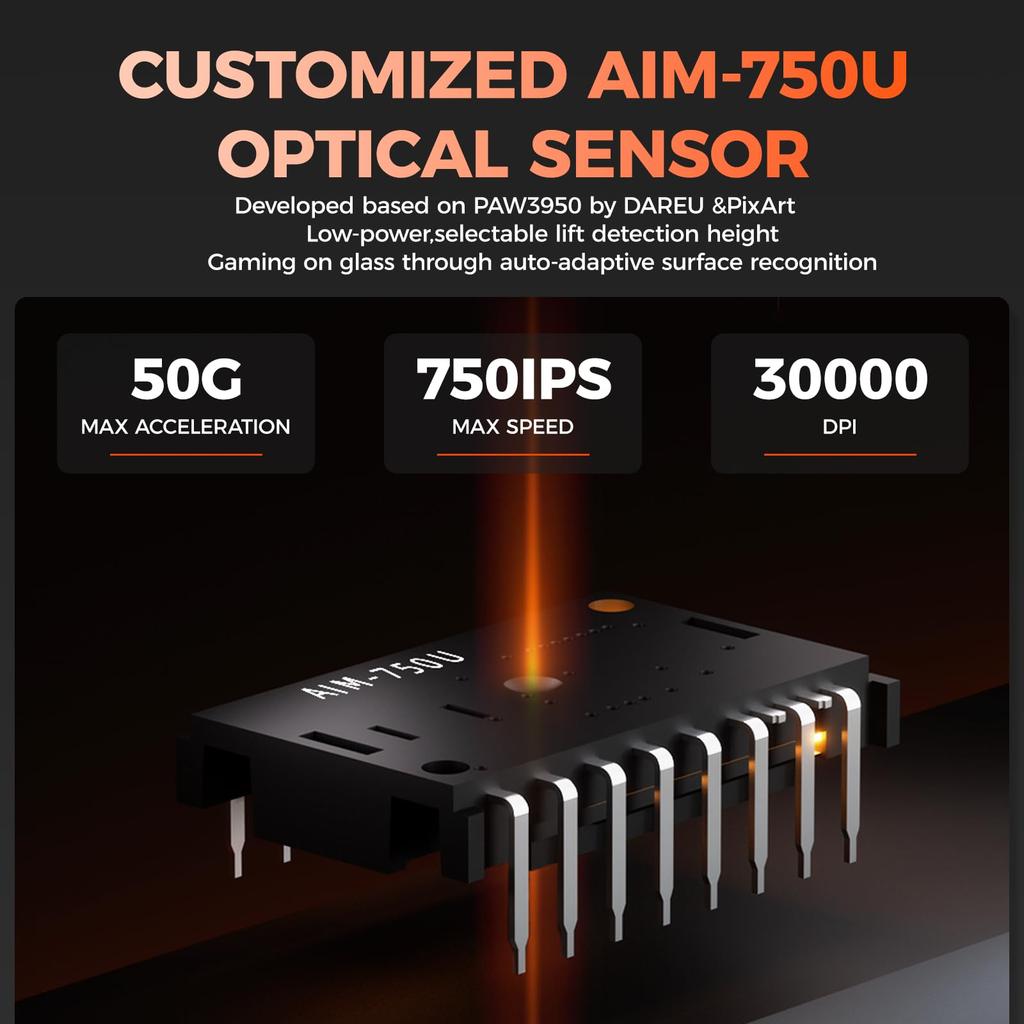 DAREU A950WING Gaming 8K Polling Equipped with an Advanced PAW3950 8000Hz Mouse, Ultra-Lightweight (35g), Wireless, Rate, 30,000 DPI, Sensor,