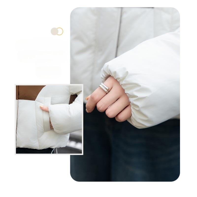 Korean Style Loose Fit Knit Poncho Collar Down Jacket with Color Block for Autumn Winter Women