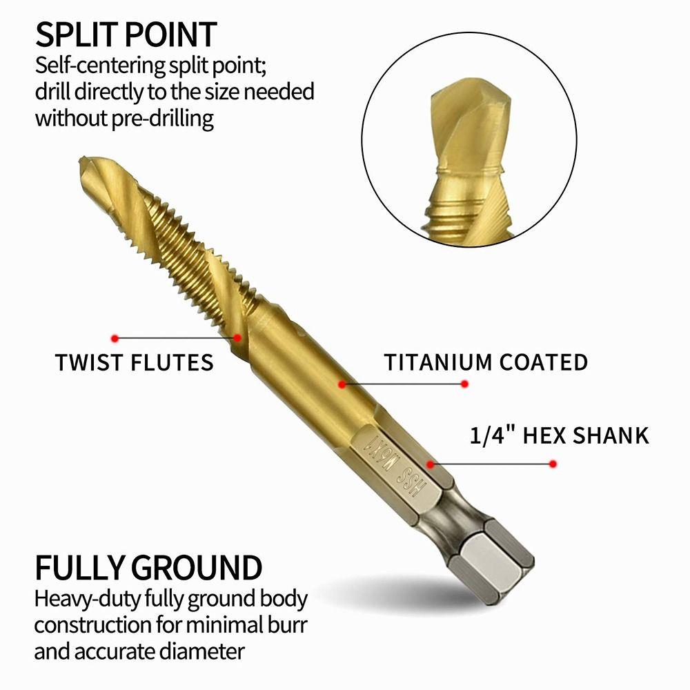 HSS Screw Thread Bit Tap Drill Bits Hex Shank Titanium Plated Tap Drill Bit Shank Tap Drill Bits