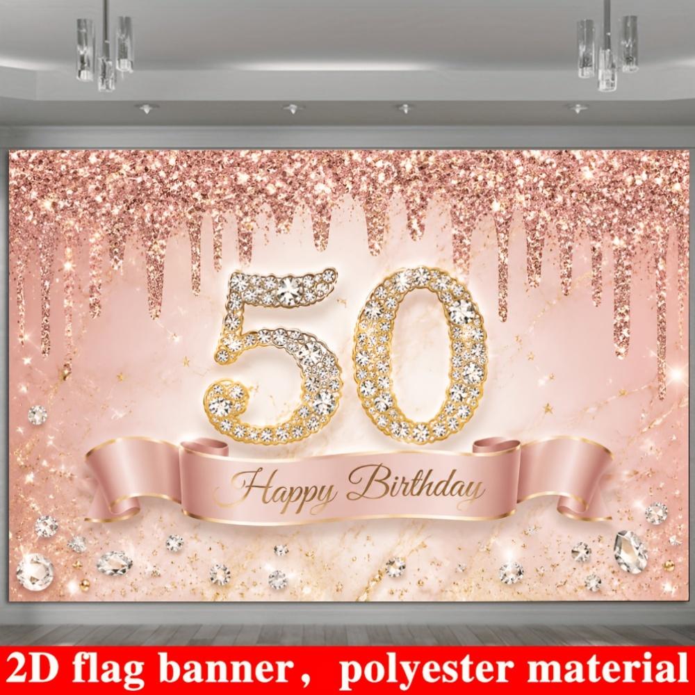 One 2D flag with a 50th birthday theme background made of polyester material.