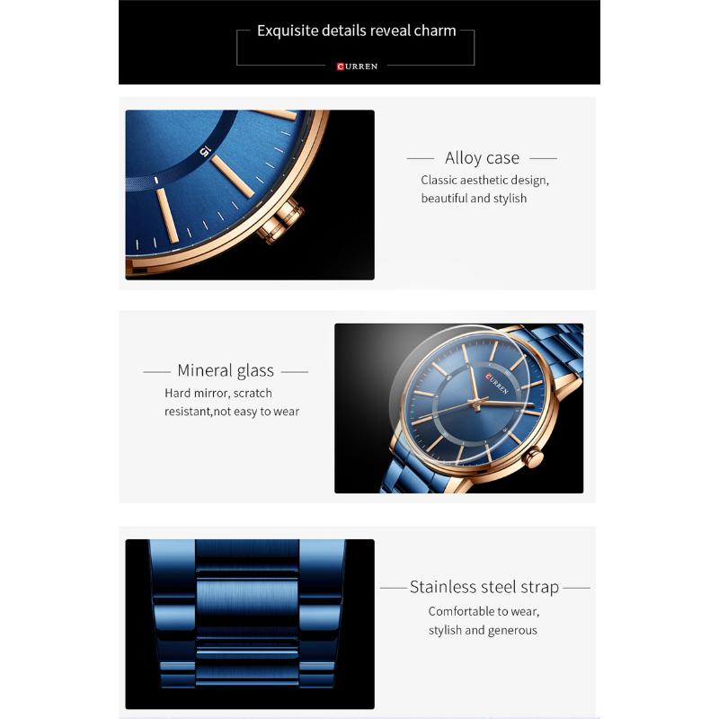 CURREN Новые лучшие мужские часы с ремешком из нержавеющей стали, японский механизм, мужские деловые часы со стальным ремнем
