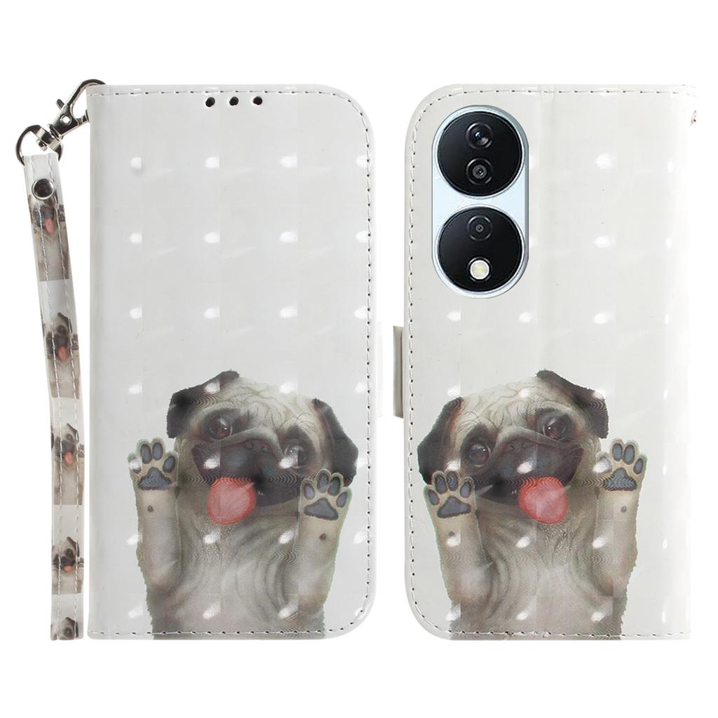For Honor X7b 4G/90 Smart/Play 50 Plus 5G Cover 3D Pattern Printing Leather Stand Phone Case with Strap