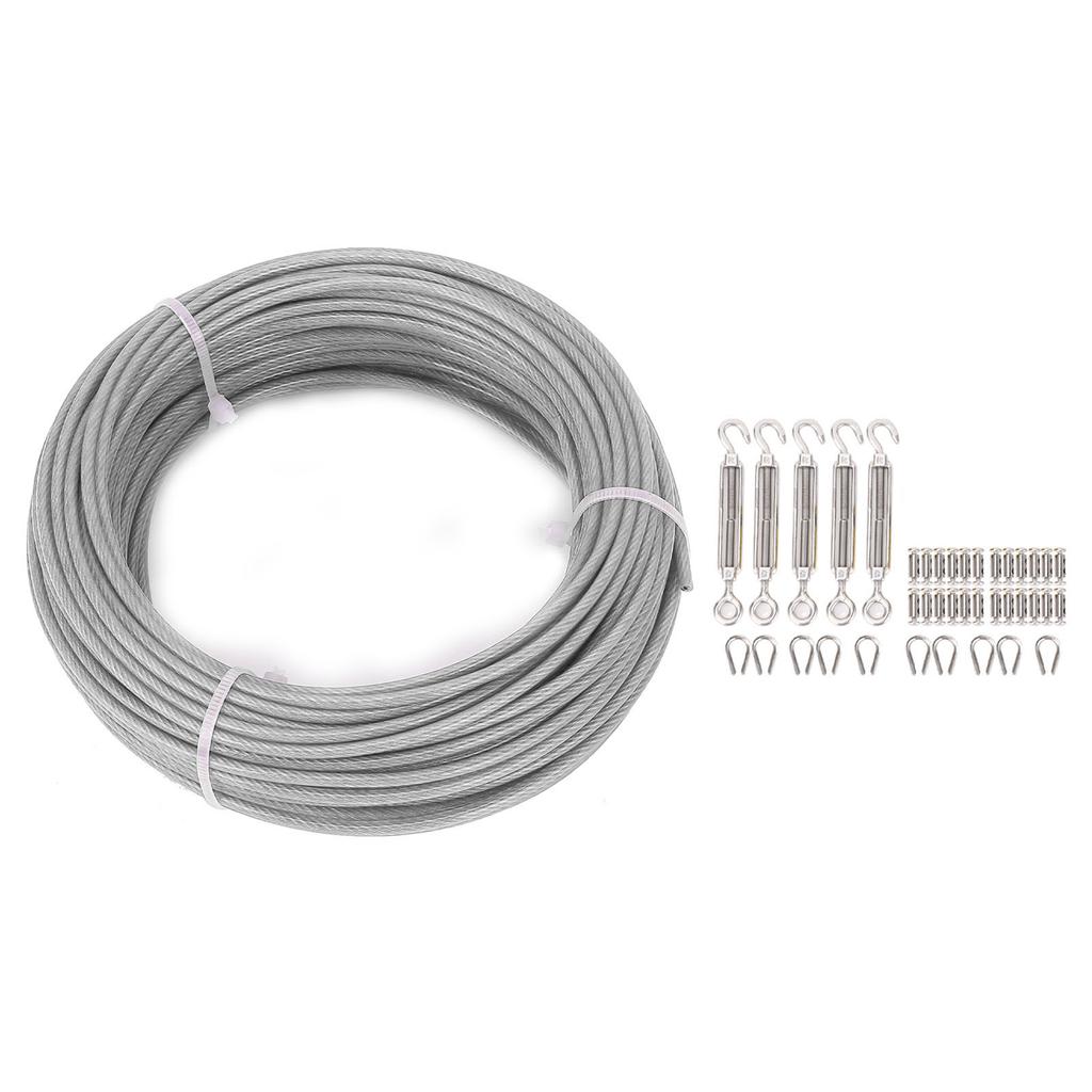 Комплект троса 1/8 дюйма, трос из нержавеющей стали 304, 100 футов, крюк и проушина, винтовые стяжки, коуши