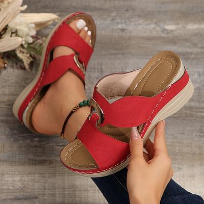 Сшитый низ простые повседневные танкетки металлические шлепанцы женские шлепанцы