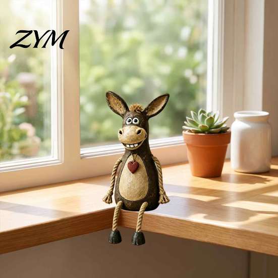 Handcrafted Retro Home Accessory Donkey Shelf Sitter Resin Figurine, Dangling Leg Farm Animal Statue, Rustic Unique Housewarming Gift Country