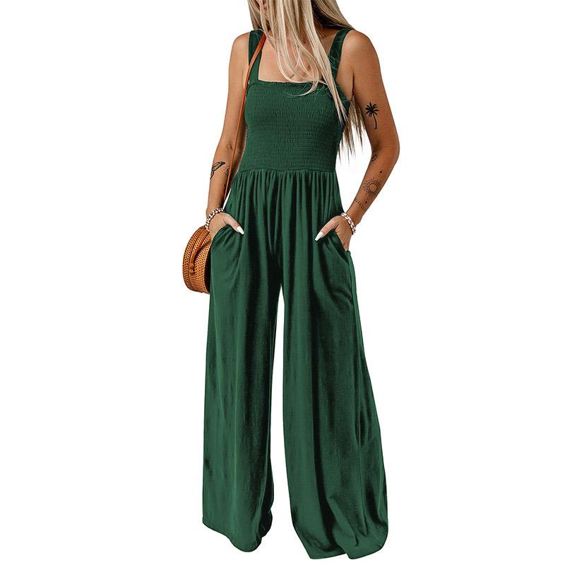 Women's Basic Simple High Waisted Knit Strapless Wide Leg Pants Pure Black One-piece Pants