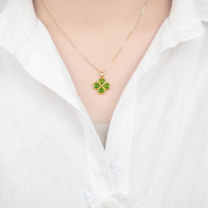 BELLA BOX Новый четырехлистный клевер с песочным покрытием из золота 24 карат с инкрустацией из желтого золота в форме сердца, хотанская яшма, белый халцедон, женский кулон