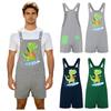S-XXL Men Cartoon Dinosaur Printed Overalls Pajamas Back Color Blocking Pockets Adjustable Straps Bib Shorts Rompers Sleepwear
