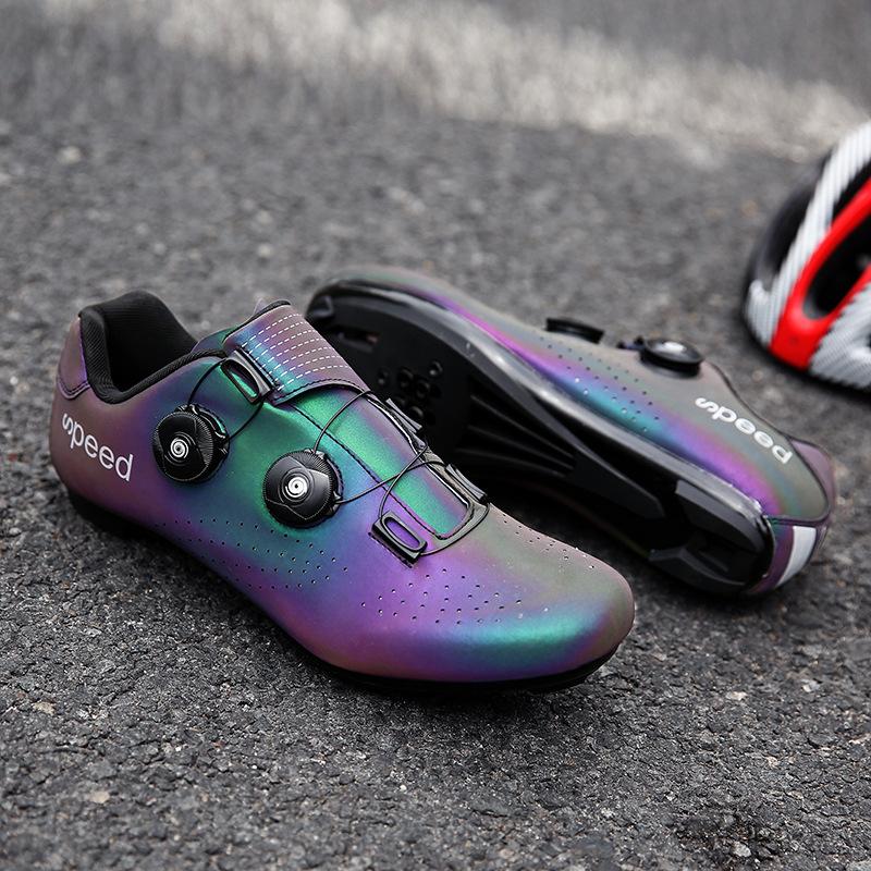 Осенние новые велосипедные туфли красочные светоотражающие мужские и женские дорожные туфли с жесткой подошвой горные контактные велосипедные туфли