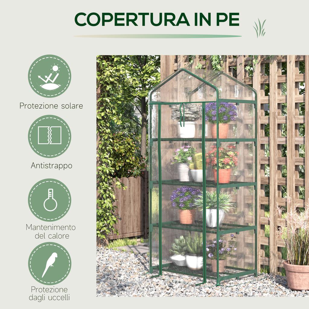 Compact Balcony Greenhouse with 4 Shelves and Clear PVC Cover. 70x50x160cm