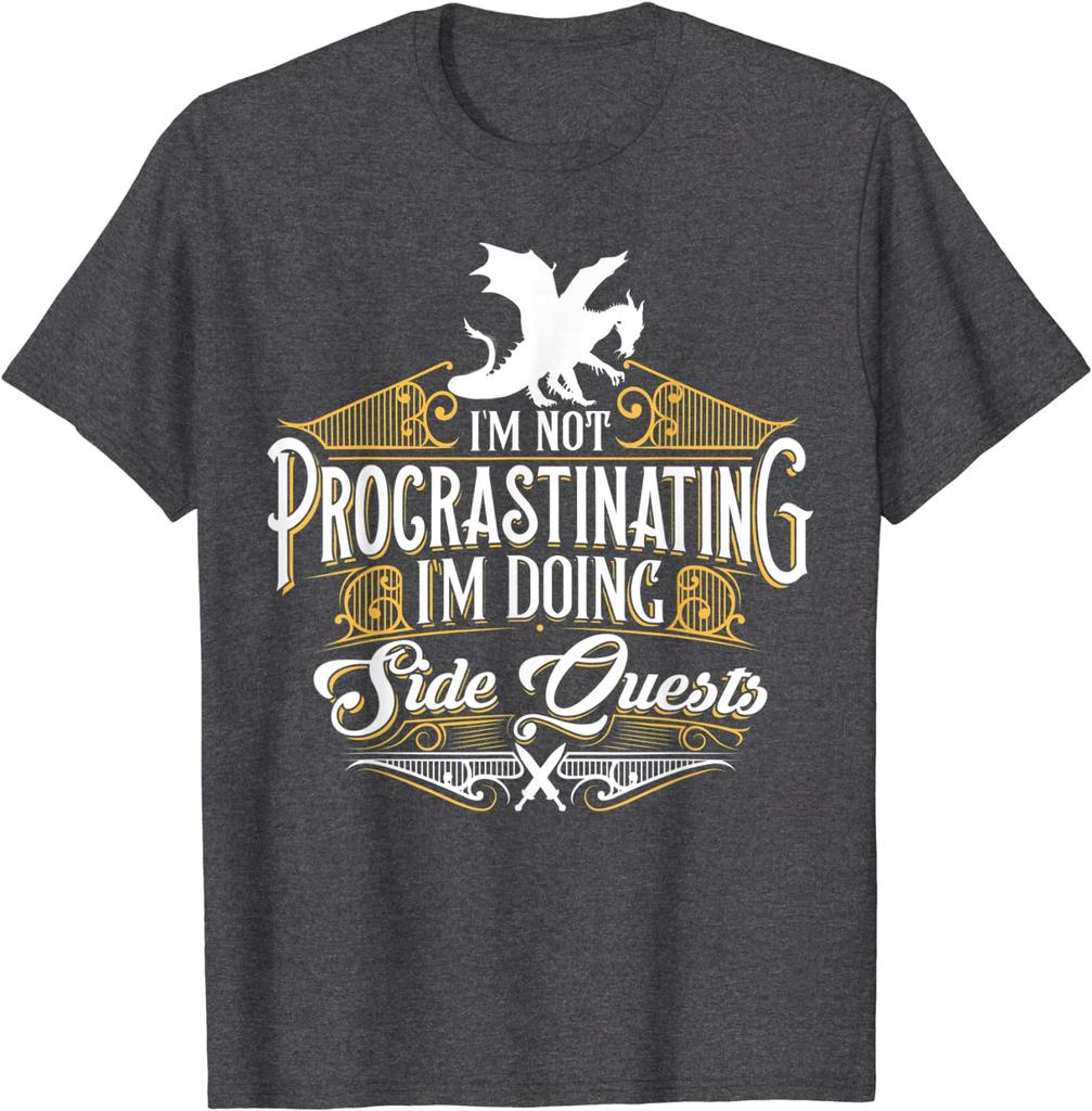 Not Procrastinating Side Quests Funny RPG Gamer Dragons T-Shirt Tops T Shirt Latest Cosie Cotton Men T Shirts Design