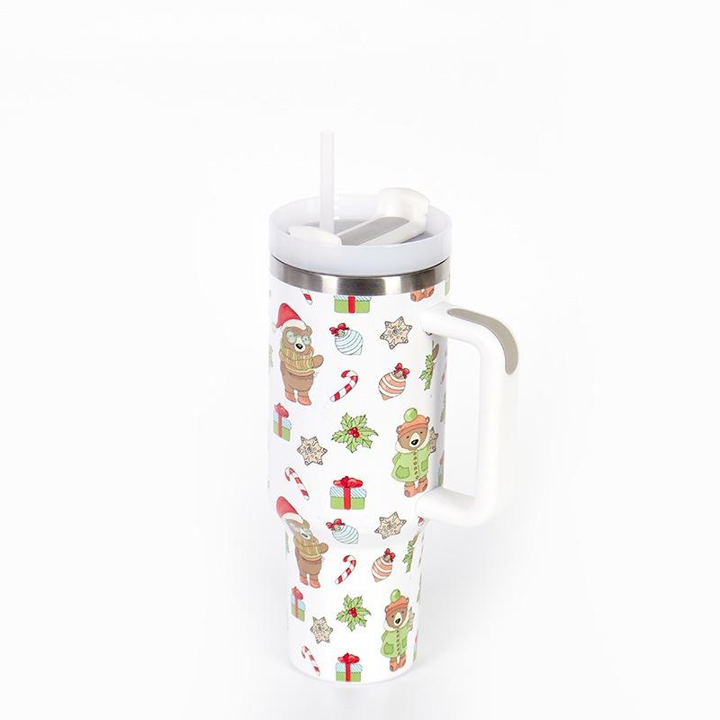 40oz Stainless Steel Thermos Bottles with Straw Christmas Series Insulated Water Bottle Keep Heat Cold Drink Mugs Cup Xmas Gift