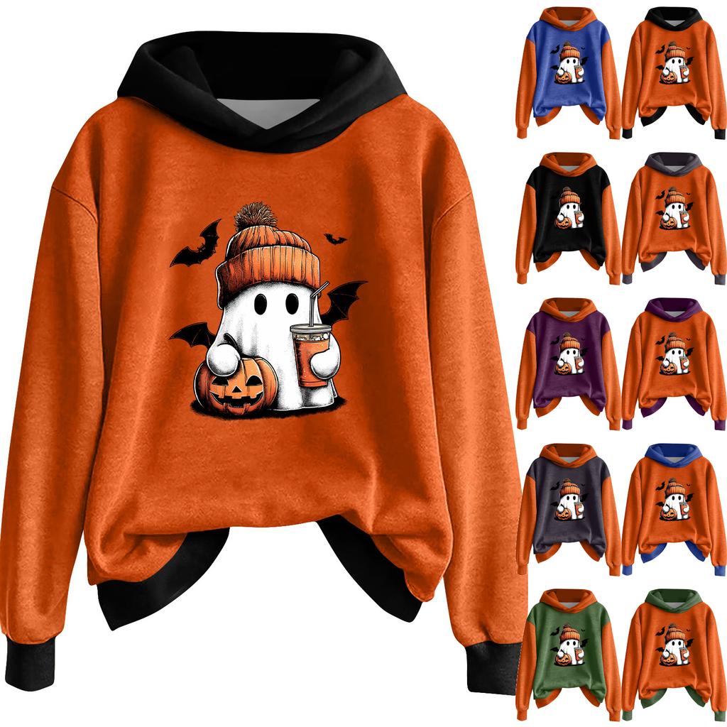 Women's Fashion Lightweight Long Sleeve Pullover With Halloween Print Hoodie