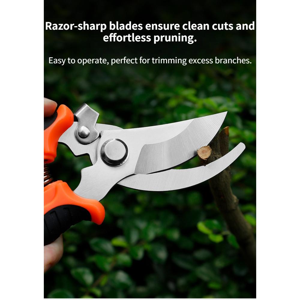 Heavy Duty Pruning Shears Stainless Steel Garden Scissors Fruit Tree Bonsai Trimmer Ergonomic Non-Slip Grip Plant Care Tools
