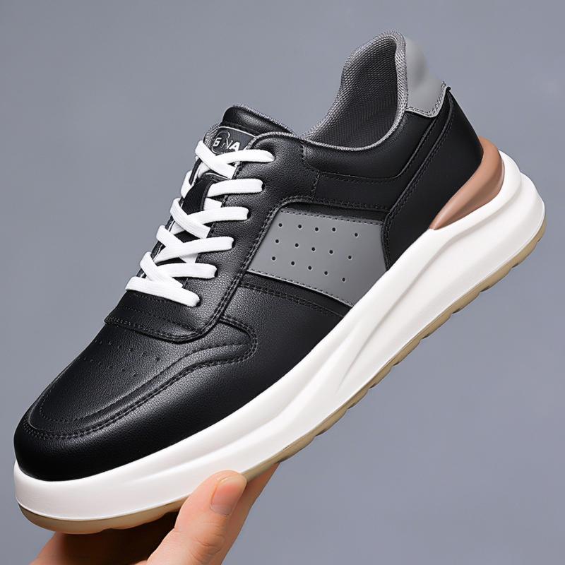 Мужские кроссовки на шнуровке черные белые Falts Повседневная обувь Мужская кожаная мягкая подошва Мужская обувь Borgue Обувь для активного отдыха Chaussure Homme