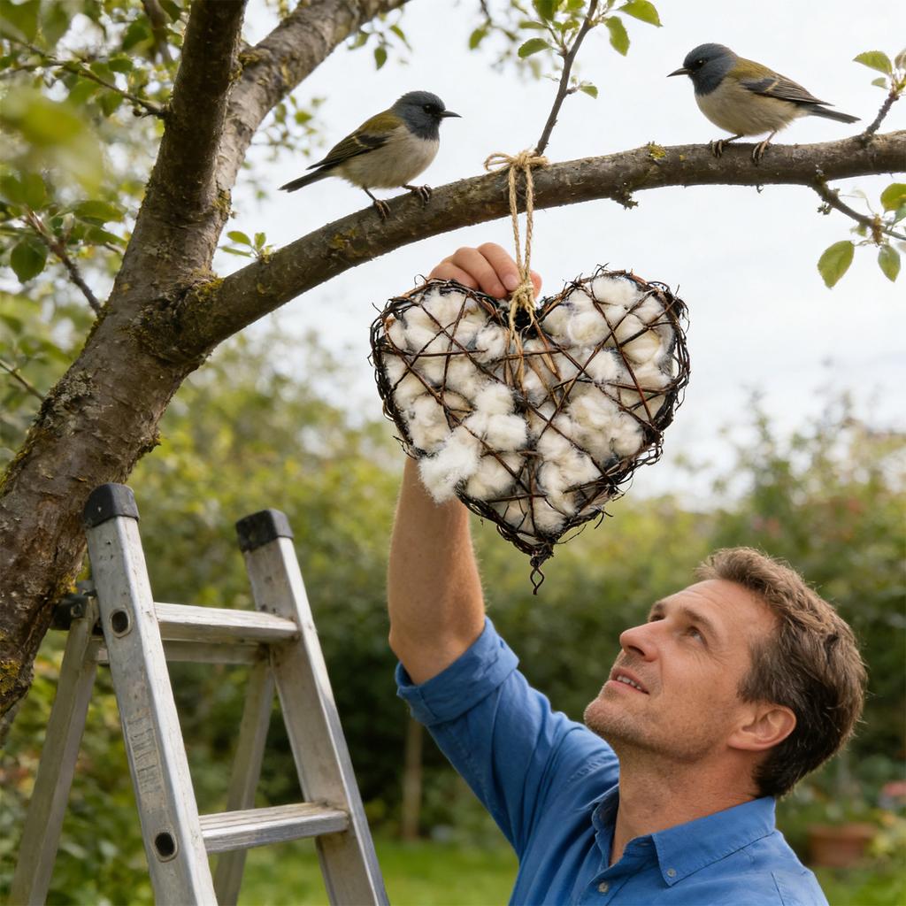Handmade Fiber Bird Nesting Heart, Refillable Birds Haven 1 Heart Shape Nesting, Winter Gifts Animal Hummingbirds