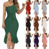Women's Fashion Sexy One Shoulder Solid Color Ruffle Dress
