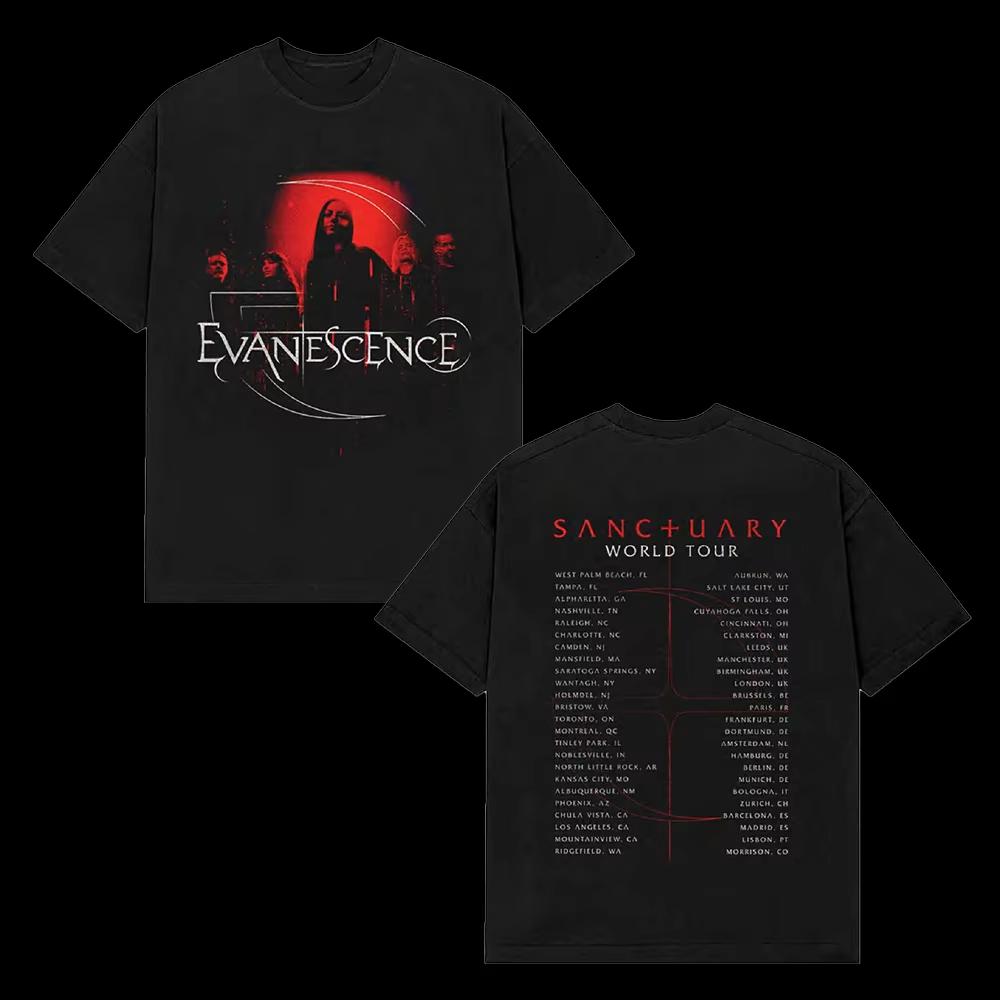 Летняя горячая распродажа Evanescence 2026 Тур Группа Хлопковая футболка с принтом Мужская Женская Винтажная Хип-хоп Уличная одежда Оверсайз футболка