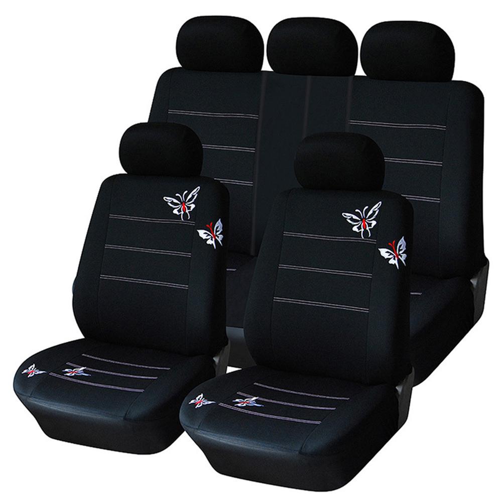 four seasons universal seat cover black butterfly embroidery car accessories 9 sets black