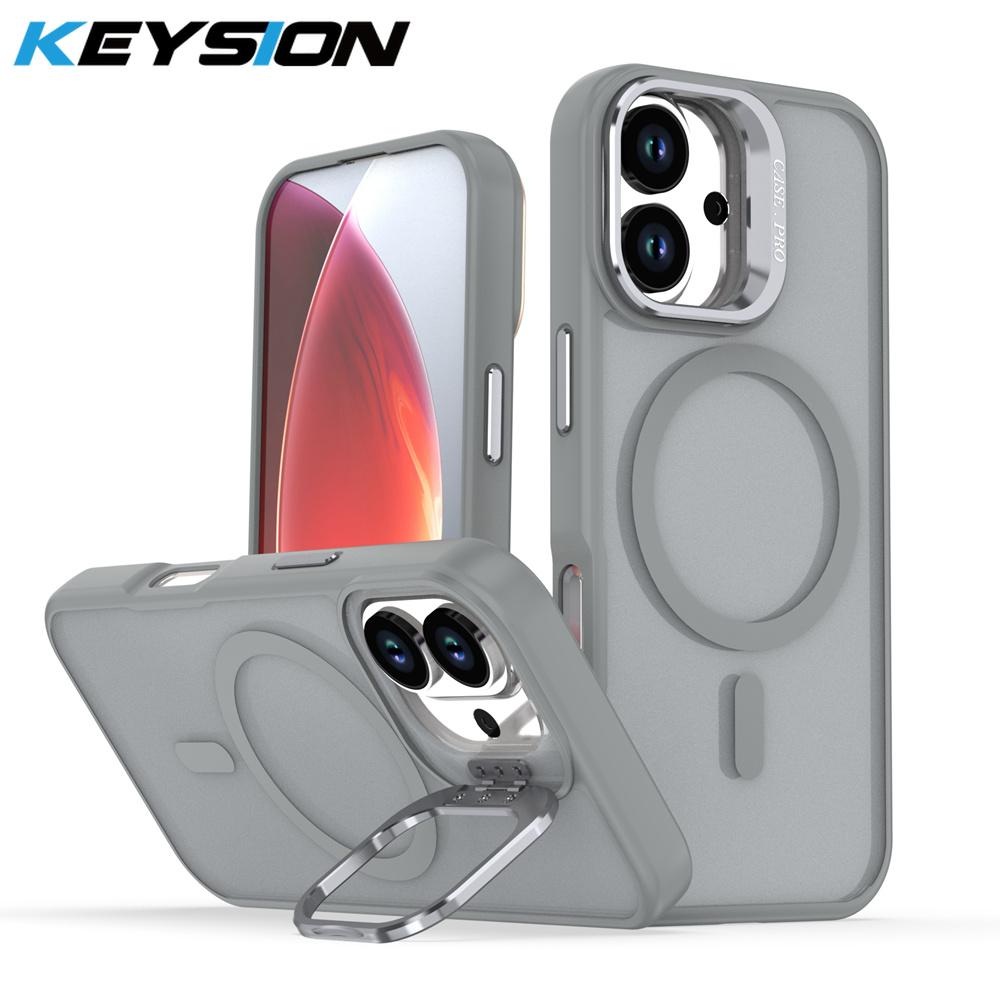 KEYSION Чехол для телефона с магнитной подставкой для линз MagSafe для iPhone 17 Pro Max Air Матовый Полупрозрачный Ударопрочный Задняя крышка для беспроводной зарядки