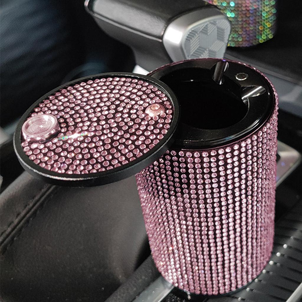 Rhinestone Inlaid Portable Car Ashtray Detachable Metal Large Capacity Sealed Ash Cup 10x6cm Bling Auto Interior Accessory