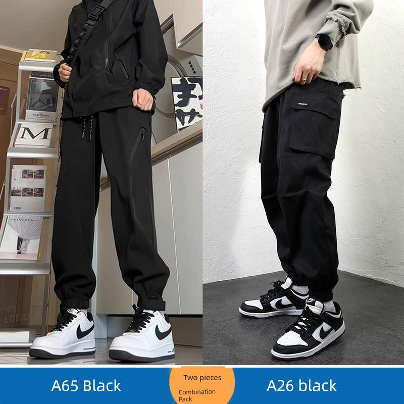 American-Style Black Cargo Pants for Men Paired with Martin Boots, Vibe Functional Straight-Leg Autumn Jogger Pants
