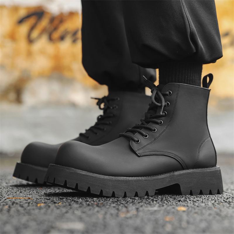 Martin boots men's new big head versatile fashion trend thick sole heightening tooling boots matte black boots 8231-J