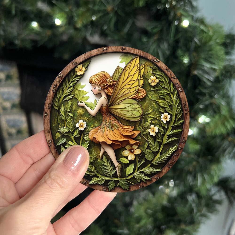 6 Pieces 2D Wooden Coasters Green Elf Pattern Theme Desktop Heat Mats Home Decor Coffee Mug Coasters For Office Restaurant