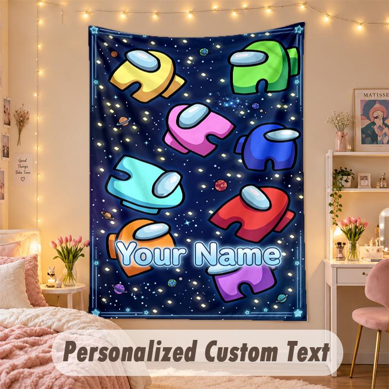 Custom Personalized Tapestry,Among Us Print Custom Name Text Wall Art Hanging for Bedroom
