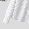 INCERUN Men Lapel Neck Long Sleeve Striped Print Casual Short Shirts Tops