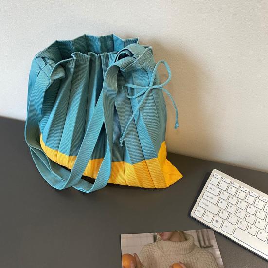 Сумка-тоут с завязками на шнурке в стиле ретро, складная вязаная сумка-тоут с цветными блоками