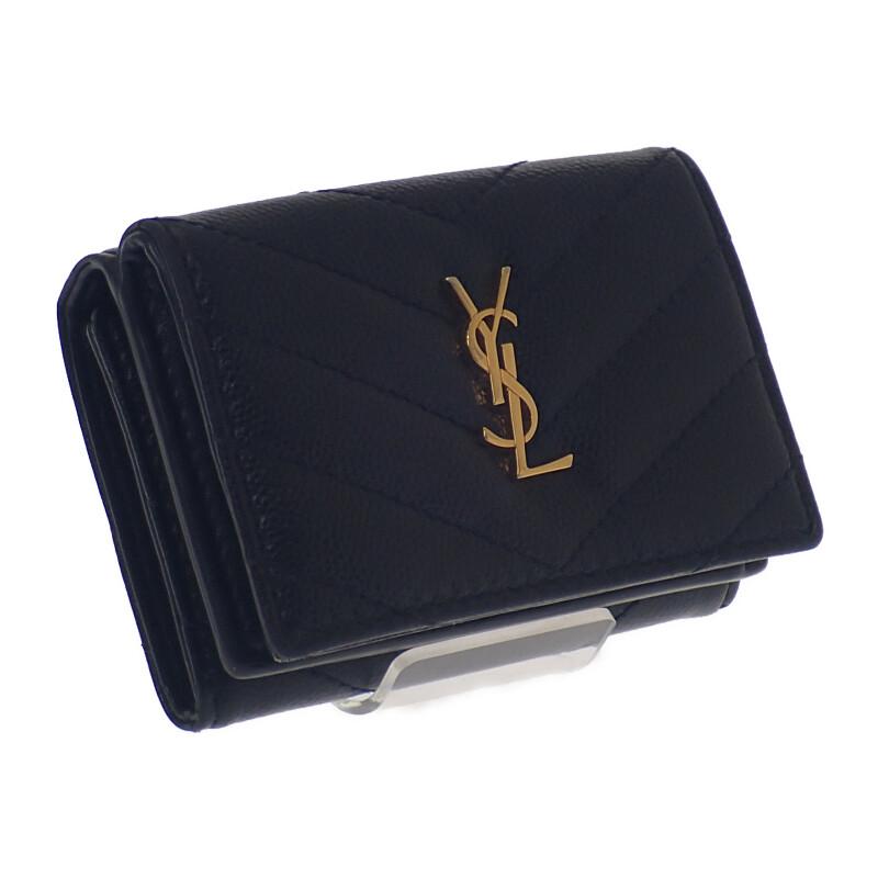 Saint Laurent 668274BOWA11000 Tri-fold Wallet Black Calfskin Women